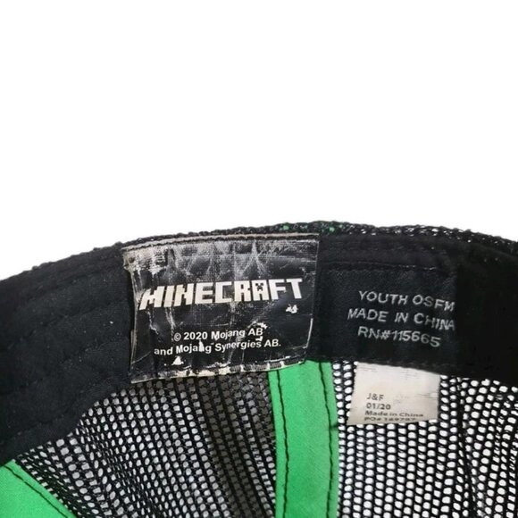 Minecraft Trucker Hat Creeper Youth Adjustable SnapBack Cap Green/Black Unisex - Picture 8 of 8